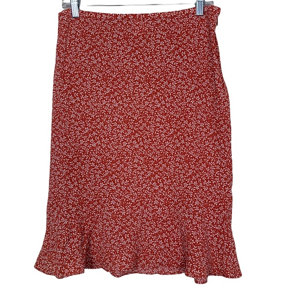 KORS Michael Kors 90s Vintage Silk Blend Orange White Botanical Print Skirt 10 - Picture 1 of 7